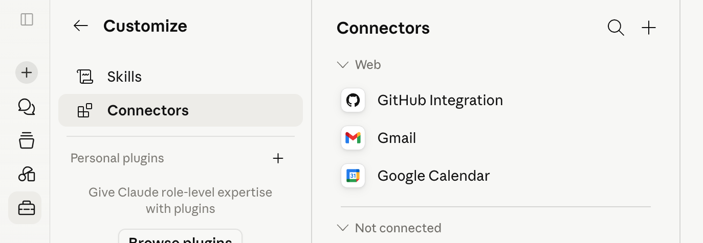 Claude settings with Connectors selected